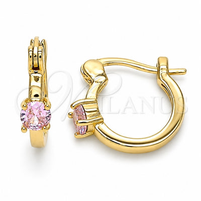 Oro Laminado Small Hoop, Gold Filled Style with Pink Cubic Zirconia, Polished, Golden Finish, 02.210.0499.2.12