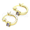 Oro Laminado Small Hoop, Gold Filled Style with Amethyst Cubic Zirconia, Polished, Golden Finish, 02.210.0499.3.12