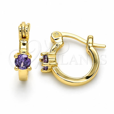Oro Laminado Small Hoop, Gold Filled Style with Amethyst Cubic Zirconia, Polished, Golden Finish, 02.210.0499.3.12