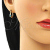 Oro Laminado Small Hoop, Gold Filled Style with Aqua Blue Cubic Zirconia, Polished, Golden Finish, 02.210.0499.4.12
