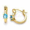 Oro Laminado Small Hoop, Gold Filled Style with Aqua Blue Cubic Zirconia, Polished, Golden Finish, 02.210.0499.4.12
