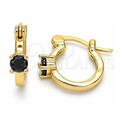 Oro Laminado Small Hoop, Gold Filled Style with Black Cubic Zirconia, Polished, Golden Finish, 02.210.0499.5.12