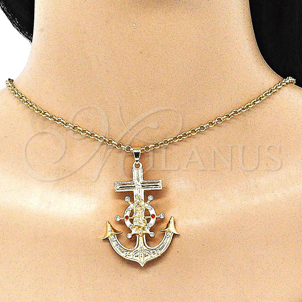 Gold Filled Pendant — Religious Pendant Guadalupe and Anchor Design with Garnet — alternate product view — SKU 142926 | Oro Laminado dije — Religious Pendant Guadalupe and Anchor diseño with Garnet — SKU 142926