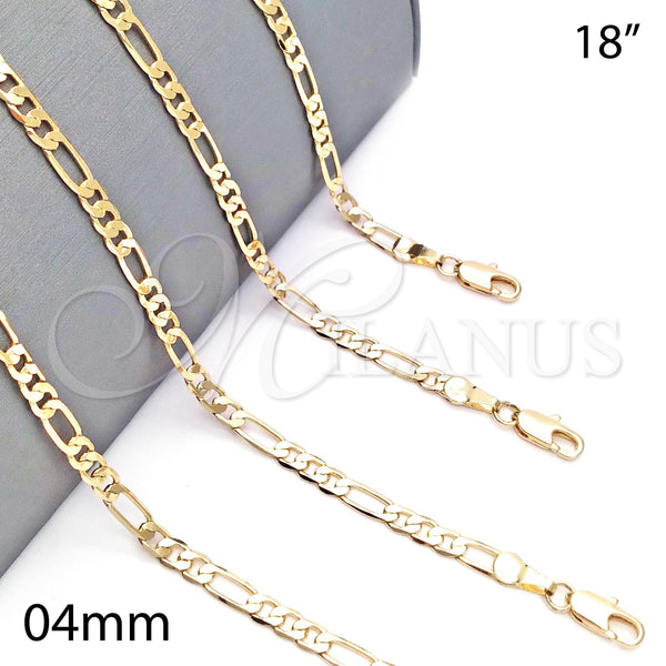 Oro Laminado Basic Necklace, Gold Filled Style Figaro Design, Polished, Golden Finish, 04.213.0114.18 (04 MM Thickness, 18 Inches Length)