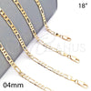 Oro Laminado Basic Necklace, Gold Filled Style Figaro Design, Polished, Golden Finish, 04.213.0114.18 (04 MM Thickness, 18 Inches Length)