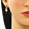Oro Laminado Small Hoop, Gold Filled Style with Ivory Pearl and White Cubic Zirconia, Polished, Golden Finish, 02.210.0500.10