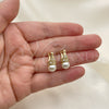 Oro Laminado Small Hoop, Gold Filled Style with Ivory Pearl and White Cubic Zirconia, Polished, Golden Finish, 02.210.0500.10