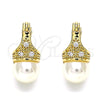 Oro Laminado Small Hoop, Gold Filled Style with Ivory Pearl and White Cubic Zirconia, Polished, Golden Finish, 02.210.0500.10