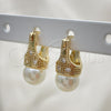 Oro Laminado Small Hoop, Gold Filled Style with Ivory Pearl and White Cubic Zirconia, Polished, Golden Finish, 02.210.0500.10