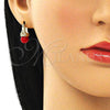 Oro Laminado Small Hoop, Gold Filled Style with Garnet Pearl and White Cubic Zirconia, Polished, Golden Finish, 02.210.0500.1.10