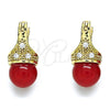 Oro Laminado Small Hoop, Gold Filled Style with Garnet Pearl and White Cubic Zirconia, Polished, Golden Finish, 02.210.0500.1.10
