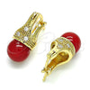 Oro Laminado Small Hoop, Gold Filled Style with Garnet Pearl and White Cubic Zirconia, Polished, Golden Finish, 02.210.0500.1.10