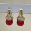 Oro Laminado Small Hoop, Gold Filled Style with Garnet Pearl and White Cubic Zirconia, Polished, Golden Finish, 02.210.0500.1.10