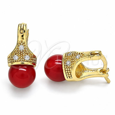 Oro Laminado Small Hoop, Gold Filled Style with Garnet Pearl and White Cubic Zirconia, Polished, Golden Finish, 02.210.0500.1.10
