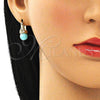 Oro Laminado Small Hoop, Gold Filled Style with Turquoise Pearl and White Cubic Zirconia, Polished, Golden Finish, 02.210.0500.2.10