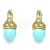 Oro Laminado Small Hoop, Gold Filled Style with Turquoise Pearl and White Cubic Zirconia, Polished, Golden Finish, 02.210.0500.2.10