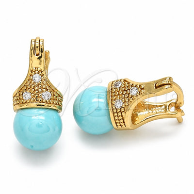 Oro Laminado Small Hoop, Gold Filled Style with Turquoise Pearl and White Cubic Zirconia, Polished, Golden Finish, 02.210.0500.2.10