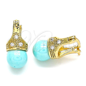 Gold Filled Hoop Earrings — Small Hoop with Turquoise Pearl and White Cubic — main product view — SKU 142933 | Oro Laminado aretes de aro — Small Hoop with Turquoise Pearl and blanco Cubic — SKU 142933