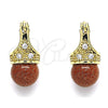 Oro Laminado Small Hoop, Gold Filled Style with Brown Goldstone Venturina and White Cubic Zirconia, Polished, Golden Finish, 02.210.0500.3.10