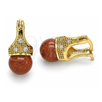 Oro Laminado Small Hoop, Gold Filled Style with Brown Goldstone Venturina and White Cubic Zirconia, Polished, Golden Finish, 02.210.0500.3.10
