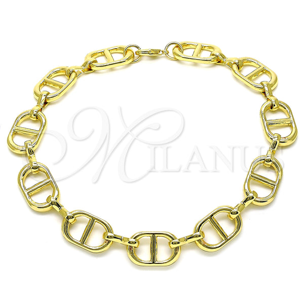 Oro Laminado Basic Anklet, Gold Filled Style Puff Mariner Design, Polished, Golden Finish, 04.362.0042.10 (12 MM Thickness, 10 Inches Length)