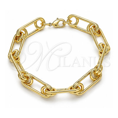 Oro Laminado Basic Bracelet, Gold Filled Style Paperclip Design, Polished, Golden Finish, 04.362.0043.08 (09 MM Thickness, 8 Inches Length)