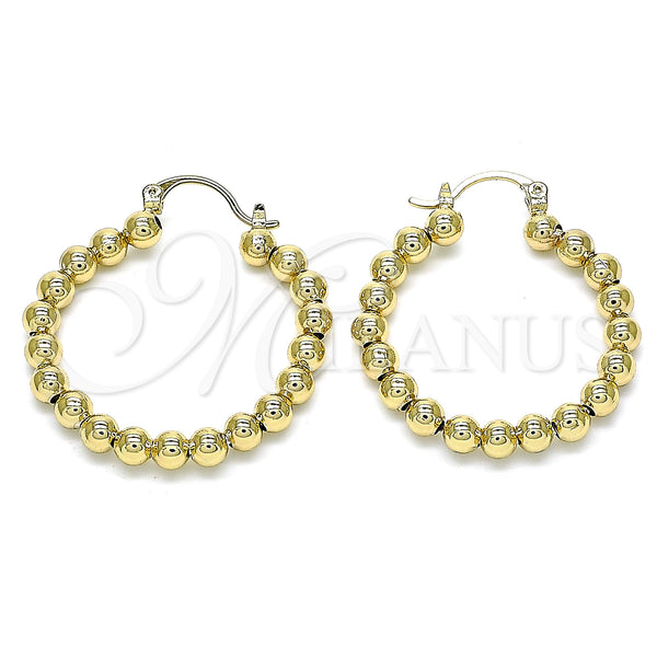 Gold Filled Hoop Earrings — Medium Hoop Ball Design Polished 02. — main product view — SKU 142956 | Oro Laminado aretes de aro — Medium Hoop Ball diseño pulido 02. — SKU 142956