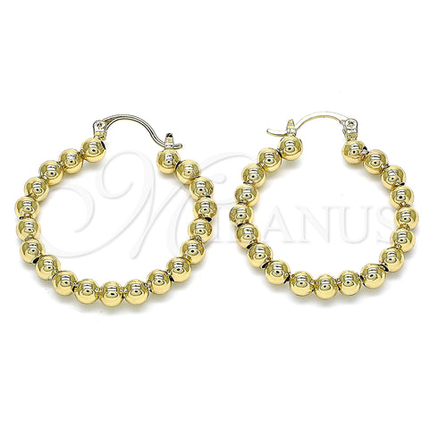 Oro Laminado Medium Hoop, Gold Filled Style Ball Design, Polished, Golden Finish, 02.385.0002.30