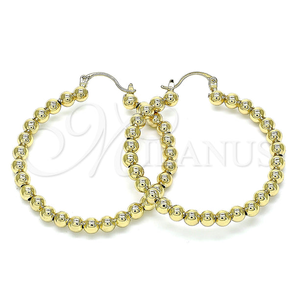 Gold Filled Hoop Earrings — Medium Hoop Ball Design Polished 02. — main product view — SKU 142957 | Oro Laminado aretes de aro — Medium Hoop Ball diseño pulido 02. — SKU 142957