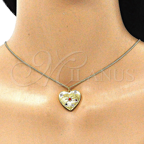 Gold Filled Necklace — Pendant Necklace Heart Design with Multicolor Cubic Zirconia — alternate product view — SKU 142966 | Oro Laminado collar — Pendant Necklace corazón diseño with Multicolor Cubic Zirconia — SKU 142966