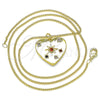Oro Laminado Pendant Necklace, Gold Filled Style Heart Design, with Multicolor Cubic Zirconia, Polished, Golden Finish, 04.381.0008.20 (02 MM Thickness, 20 Inches Length)