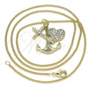 Oro Laminado Pendant Necklace, Gold Filled Style Anchor and Cross Design, with White Micro Pave, Polished, Golden Finish, 04.381.0009.20 (02 MM Thickness, 20 Inches Length)