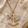 Oro Laminado Pendant Necklace, Gold Filled Style Anchor and Cross Design, with White Micro Pave, Polished, Golden Finish, 04.381.0009.20 (02 MM Thickness, 20 Inches Length)