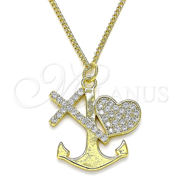 Oro Laminado Pendant Necklace, Gold Filled Style Anchor and Cross Design, with White Micro Pave, Polished, Golden Finish, 04.381.0009.20 (02 MM Thickness, 20 Inches Length)