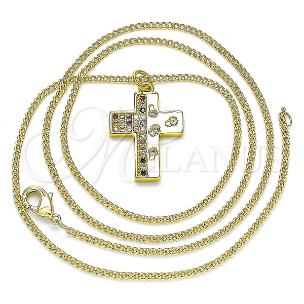Gold Filled Necklace — Pendant Necklace Cross Design with Multicolor Micro Pave — alternate product view — SKU 142970 | Oro Laminado collar — Pendant Necklace cruz diseño with Multicolor Micro Pave — SKU 142970
