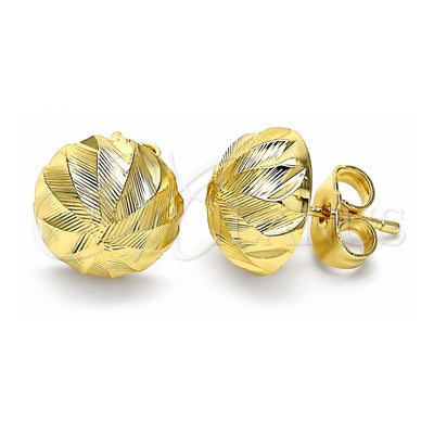 Oro Laminado Stud Earring, Gold Filled Style Diamond Cutting Finish, Golden Finish, 02.100.0124.2