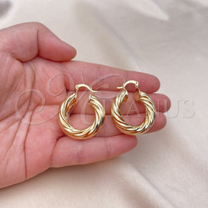 Gold Filled Hoop Earrings — Medium Hoop Twist Design Polished 02. — main product view — SKU 142976 | Oro Laminado aretes de aro — Medium Hoop Twist diseño pulido 02. — SKU 142976