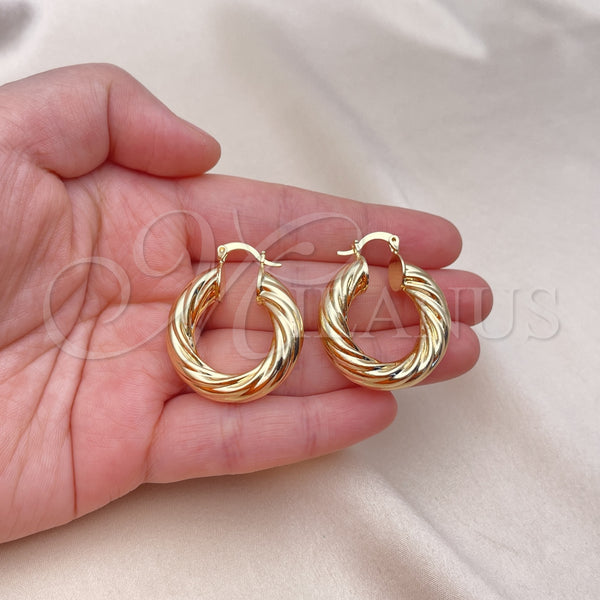 Gold Filled Hoop Earrings — Medium Hoop Twist Design Polished 02. — main product view — SKU 142976 | Oro Laminado aretes de aro — Medium Hoop Twist diseño pulido 02. — SKU 142976