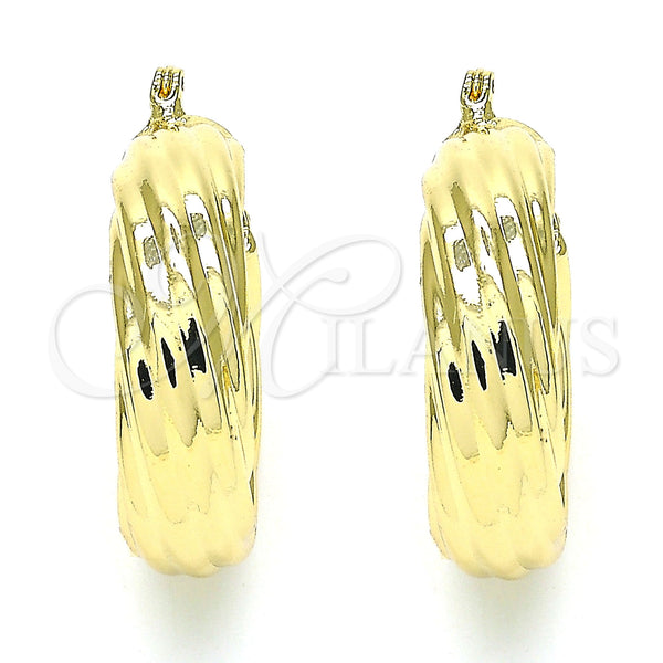 Gold Filled Hoop Earrings — Medium Hoop Twist Design Polished 02. — alternate product view — SKU 142976 | Oro Laminado aretes de aro — Medium Hoop Twist diseño pulido 02. — SKU 142976