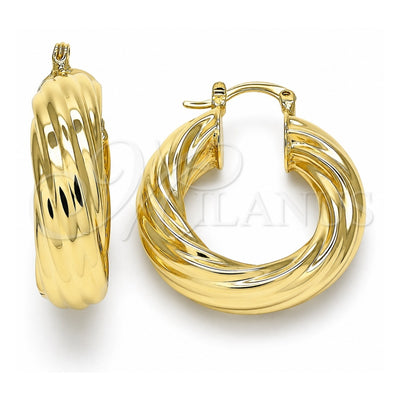 Oro Laminado Medium Hoop, Gold Filled Style Twist Design, Polished, Golden Finish, 02.163.0146.30