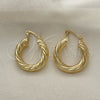 Oro Laminado Small Hoop, Gold Filled Style Twist and Hollow Design, Polished, Golden Finish, 02.163.0150.25