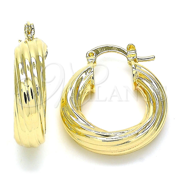 Gold Filled Hoop Earrings — Small Hoop Twist and Hollow Design Polished 02. — main product view — SKU 142980 | Oro Laminado aretes de aro — Small Hoop Twist and Hollow diseño pulido 02. — SKU 142980