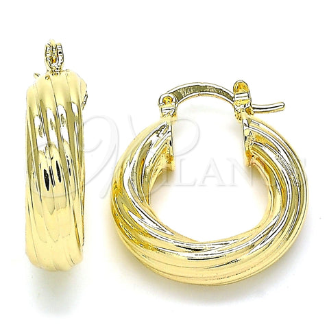 Oro Laminado Small Hoop, Gold Filled Style Twist and Hollow Design, Polished, Golden Finish, 02.163.0150.25