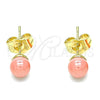Oro Laminado Stud Earring, Gold Filled Style Ball Design, with Pink Pearl, Polished, Golden Finish, 02.63.2118.1