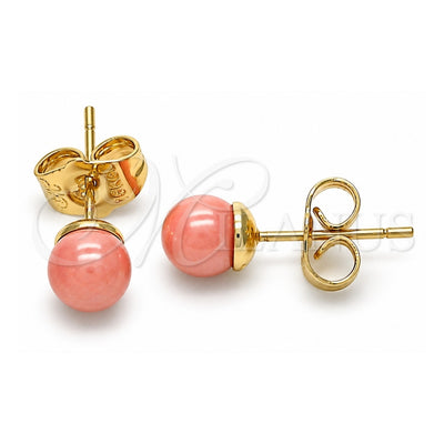 Oro Laminado Stud Earring, Gold Filled Style Ball Design, with Pink Pearl, Polished, Golden Finish, 02.63.2118.1