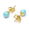 Oro Laminado Stud Earring, Gold Filled Style Ball Design, with Turquoise Pearl, Polished, Golden Finish, 02.63.2118.2