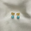 Oro Laminado Stud Earring, Gold Filled Style Ball Design, with Turquoise Pearl, Polished, Golden Finish, 02.63.2118.2