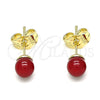 Gold Filled Ring — Stud Earring Ball Design with Garnet Pearl Polished — alternate product view — SKU 142986 | Oro Laminado anillo — Stud Earring Ball diseño with Garnet Pearl pulido — SKU 142986