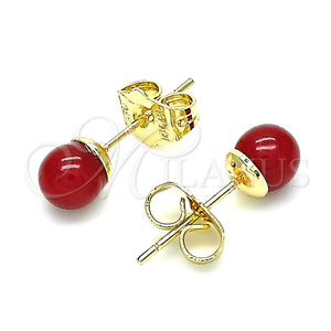 Gold Filled Ring — Stud Earring Ball Design with Garnet Pearl Polished — main product view — SKU 142986 | Oro Laminado anillo — Stud Earring Ball diseño with Garnet Pearl pulido — SKU 142986