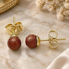 Oro Laminado Stud Earring, Gold Filled Style Ball Design, with Brown Goldstone Venturina, Polished, Golden Finish, 02.63.2118.4